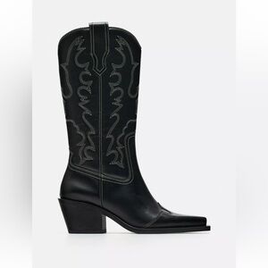 ZARA TOPSTITCHED LEATHER COWBOY BOOTS